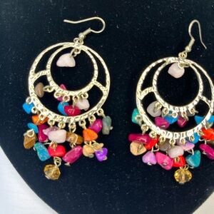 Boho Double Circle Beaded Drop Earrings Gypsy Banjara Style